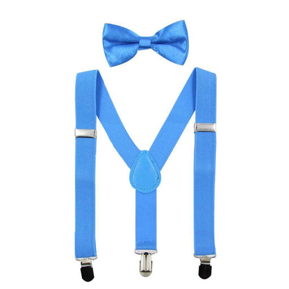 HANERDUN Unisex Boys Girls Bow Tie Braces with Three Clothes Clips on Waistband