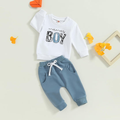 Baby Boys' Two-Piece Outfit, Long Sleeve Sweatshirt + Trousers, 2-Piece Set, Baby Clothing, 0-3 Years, Children's Outfit for Baby Boys 
