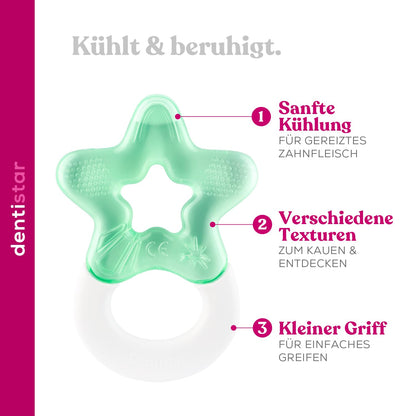 Dentistar Kühlbeißring 2er-Set – Beißring Baby ab 3 Monate – Kühlende Zahnungshilfe und Beißspielzeug für Babys und Kleinkinder - BPA frei - Türkis