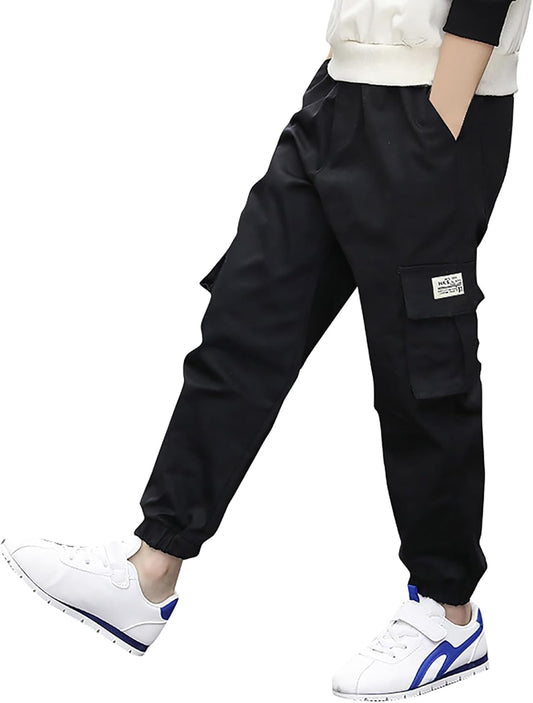 Deekynoop Children's Cargo Trousers Boys Twil Cargo Jogging Bottoms with Elastic Waistband 