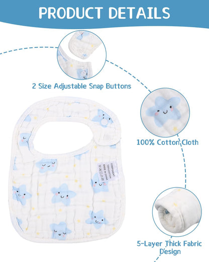 Toaren Baby Lätzchen,7er Babylätzchen aus Baumwolle,Unisex-Babylätzchen mit Druckknopf,Groß Lätzchen mit Saugfähiger und Weiche,Drool Lätzchen für Baby Jungen und Mädchen für Kleinkind 0 bis 36 Monate