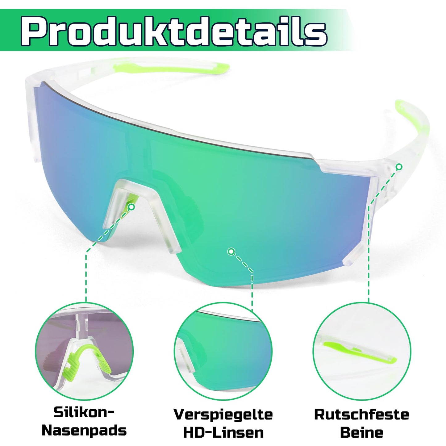 Rosedreamer Schnelle Brille Sport Sonnenbrille Herren Damen Polarisierte Sonnenbrille Fahrradbrille Laufbrille für MTB Rennrad Radfahren Biking Ski FahrradLaufen mit UV400 Schutzbrille