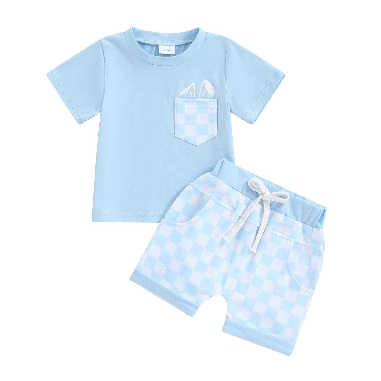 Baby Sommerkleidung Jungen Neugeborene Set Kurzarm Streifen T-Shirt und Casual Hose mit Taschen Sommer 2Pcs Outfits Kleinkind Bekleidungsset