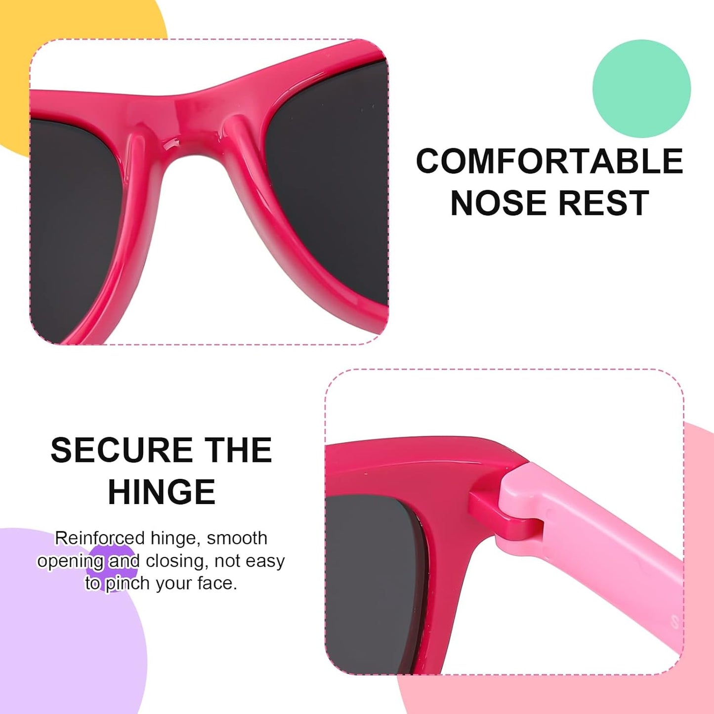 Utensilsto Pack of 3 Children's Polarised Flexible Sunglasses Silicone Frame Sunglasses for Boys Girls 2-12 Years (Pink+Red)