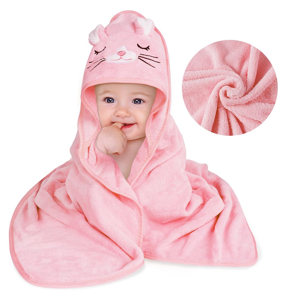 Aolso Hooded Towel Baby, 80 x 80 cm Baby Towel Hood, Baby Wash Cloth, Coral Fleece Baby Towel with Hood for Newborns, Soft and Super Absorbent, Unisex (Grey Elephant)