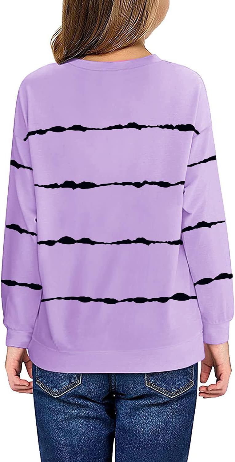 Haloumoning Sweatshirt Mädchen Streifen Rundhalsausschnitt Kinder Pullover Casual Langarm Tops