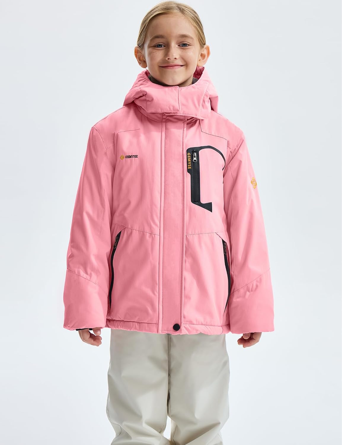 Gemyse Boys' Waterproof Ski Jacket, Windproof Fleece Jacket, Outdoor Winter Jacket, Rain Jacket with Hood