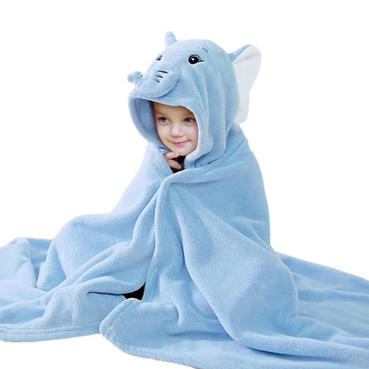 decalsweet Bath Towels for Kids, Large Softness and Absorbent Hooded Baby Bath Towel, Coral Fleece Children's Towel for Bathrobe Boys and Girls, 70 x 140 cm (Blue Elephant) 
