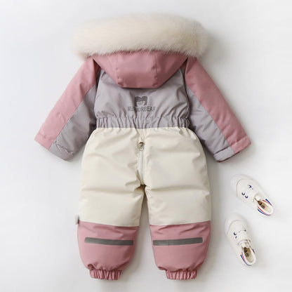 linboo Snowsuit Baby Romper Children Boys Jumpsuit Ski Suit Jumpsuit with Hood Girls One Piece Down Jacket Lined Winter Snow Overall