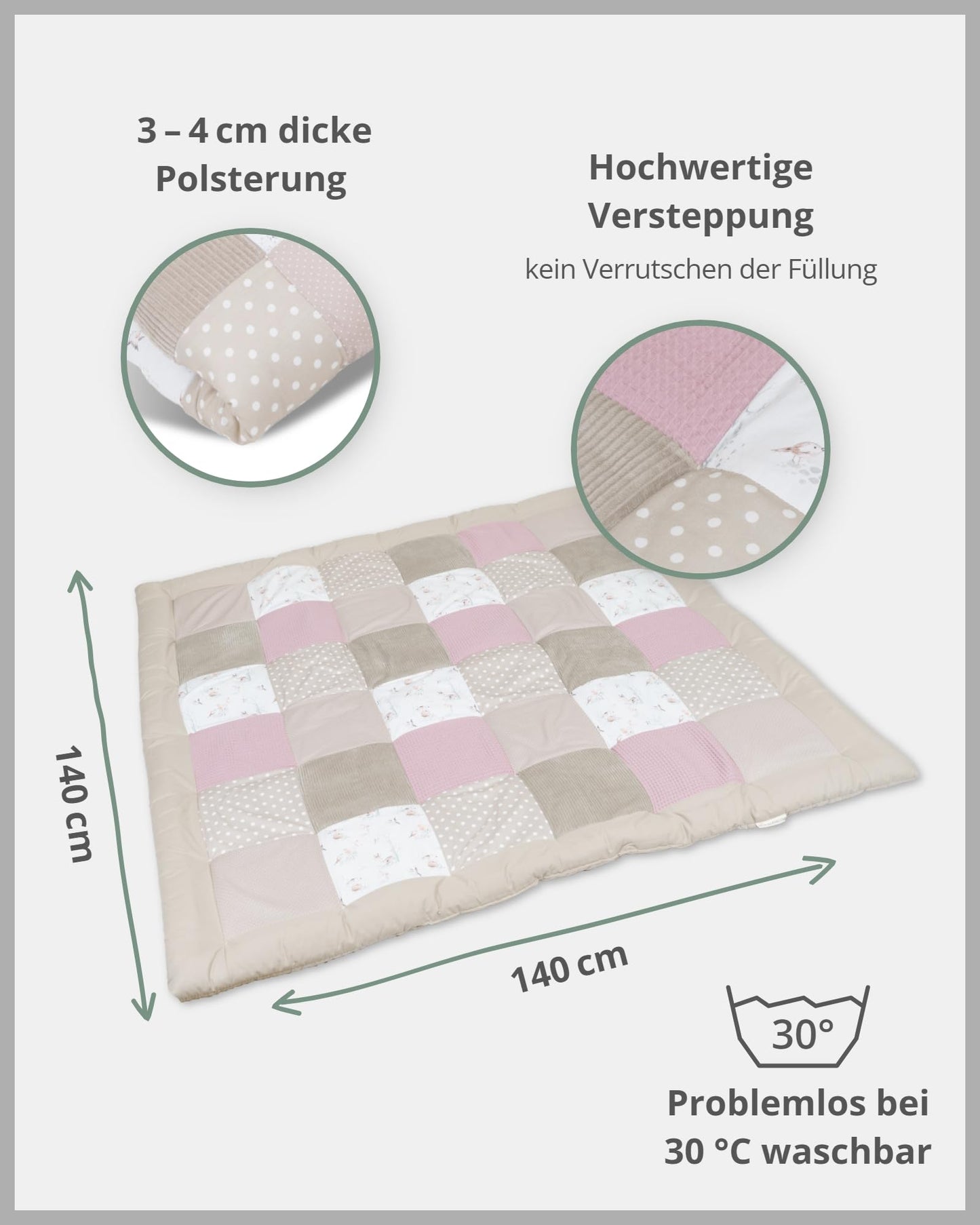 ULLENBOOM Krabbeldecke für Baby 100x100 cm, 100% OEKO-TEX Materialien, Made in EU, Dick & weich gepolstert, Sandblume - ideal als Babydecke, Laufgittereinlage & Spieldecke Baby