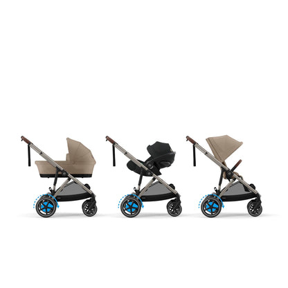 CYBEX Gold Kinderwagen e-GAZELLE S, Ab Geburt bis ca. 4 Jahre, Max. 22 kg (Single-Modus) / 2x 22 kg (Duo-Modus), All-in-1-System mit E-Antrieb und 20+ Konfigurationen, Stone Grey