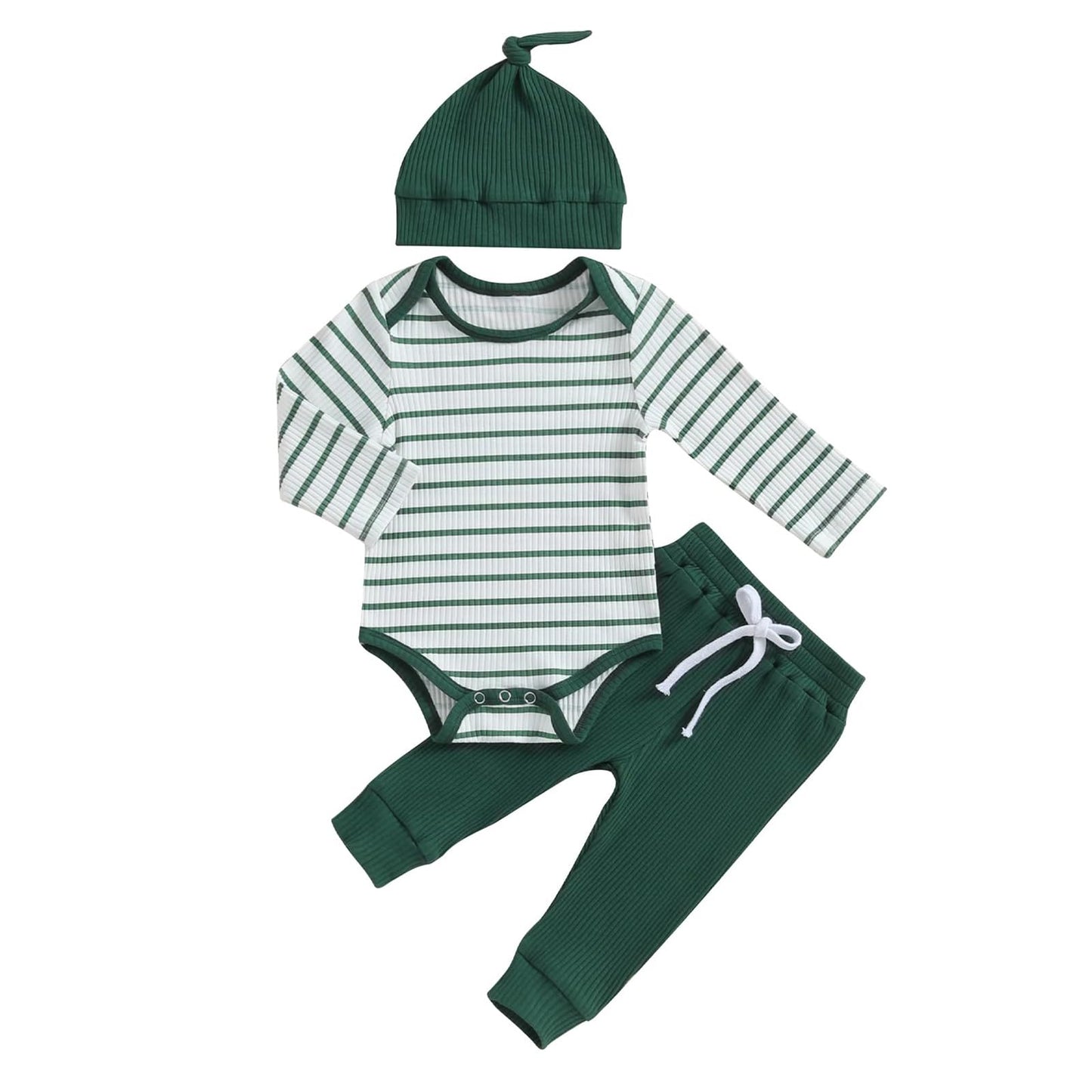 Baby Jungen Kleidung Gestreifter Body Strampler Langarm Top + Hose + Hut Baby Kleidung Set Baumwolle Weiche Kleidung Set für Neugeborene Kleinkinder 0-18 Monate
