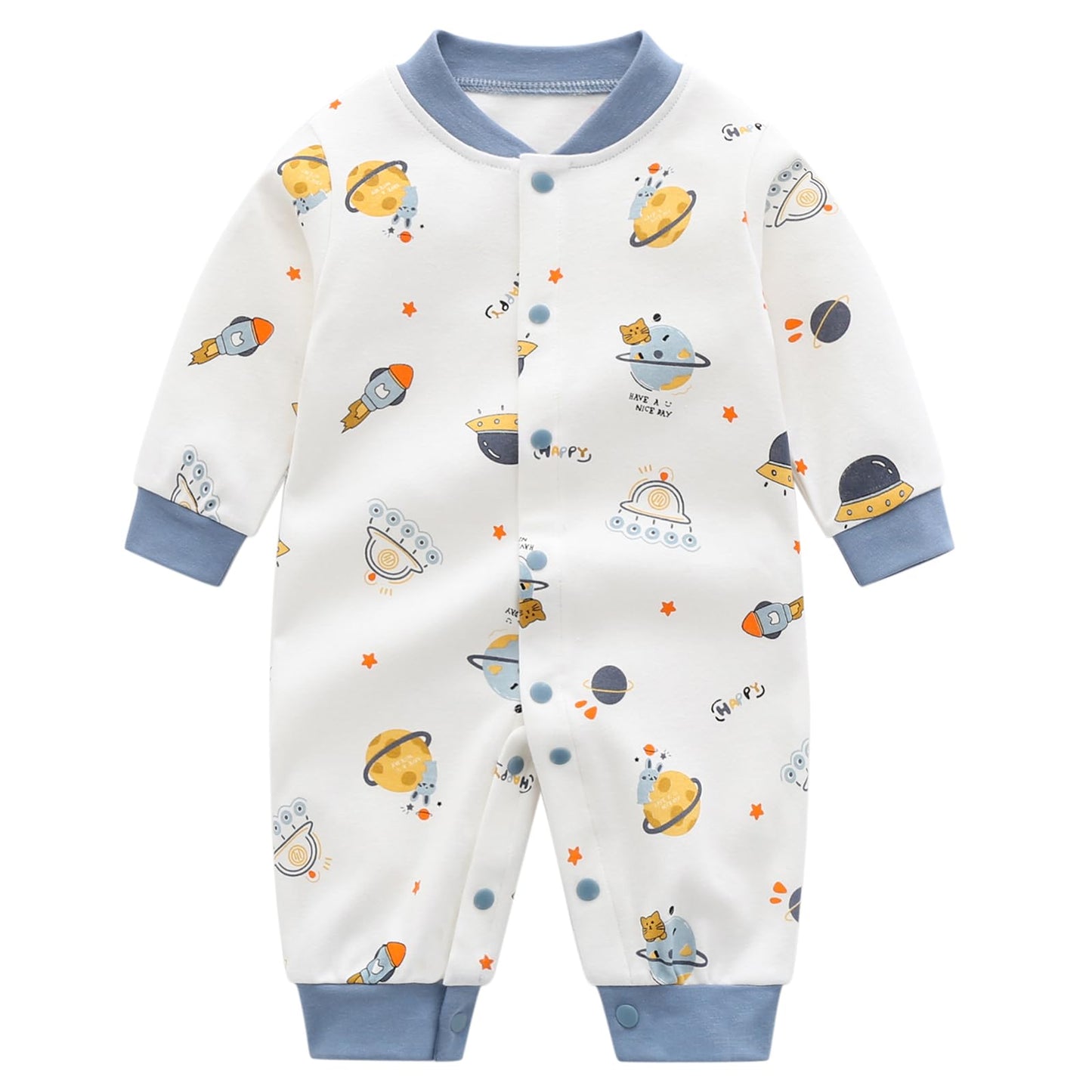 Babyschlafanzug Jungen Strampler, Baumwolle Einteiler mit Druckknöpfen - Atmungsaktiv Langlebig Weich - Ideal zum Spielen Schlafen 0-3 Monate