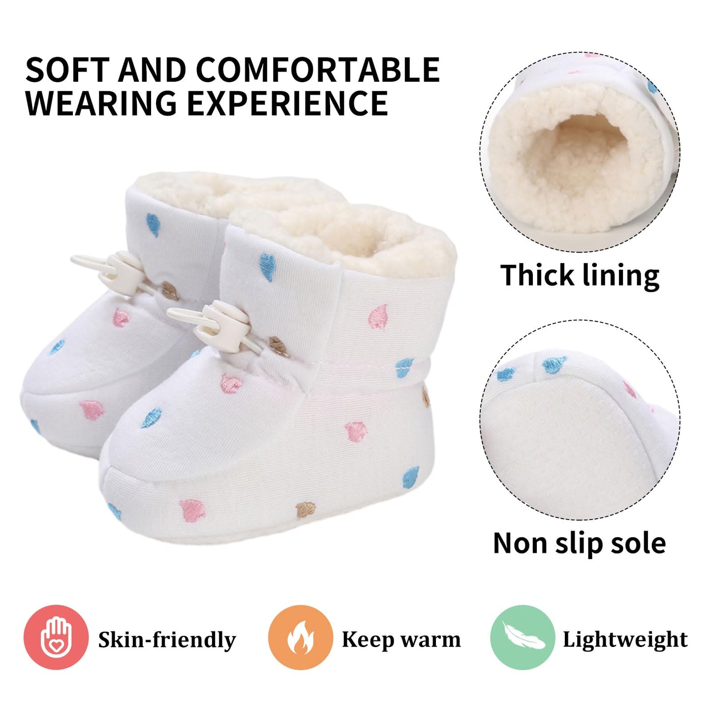 Tolaler Baby Newborn Fleece Booties Unisex, Thickened Lining, Warm Baby Winter Shoes, Adjustable Non-Slip with Soft Sole, Baby Booties/Everyday Wear (0–18 Months)