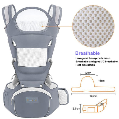Azeekoom Baby Carrier Ergonomic with Hip Seat, Cotton Child Carrier Dorsal and Ventral, Lightweight Breathable, Adjustable Headrest for Babies and Children from 0 to 48 Months (3.5 to 25 kg) 