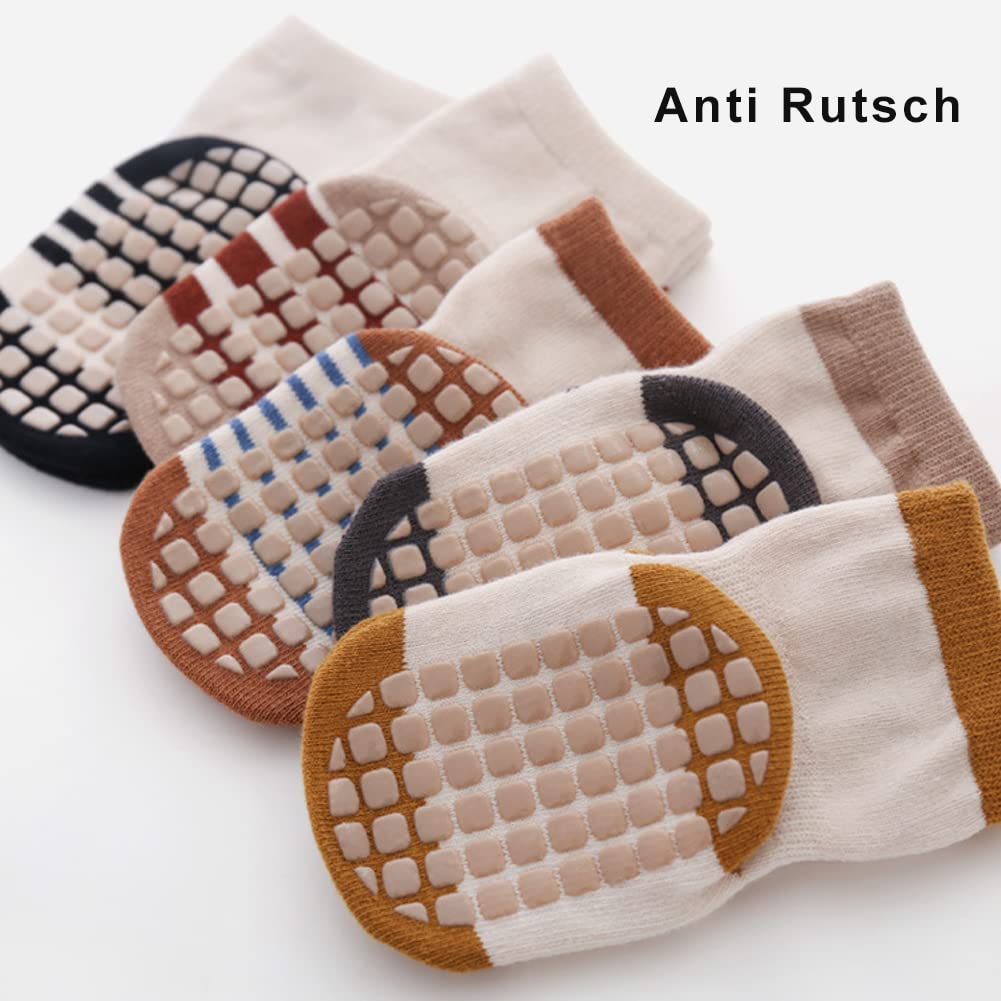 Rutschfeste Socken für Baby Mädchen Jungen 5 Paar Kinder Anti Rutsch Socken Sportsocken Stoppersocken