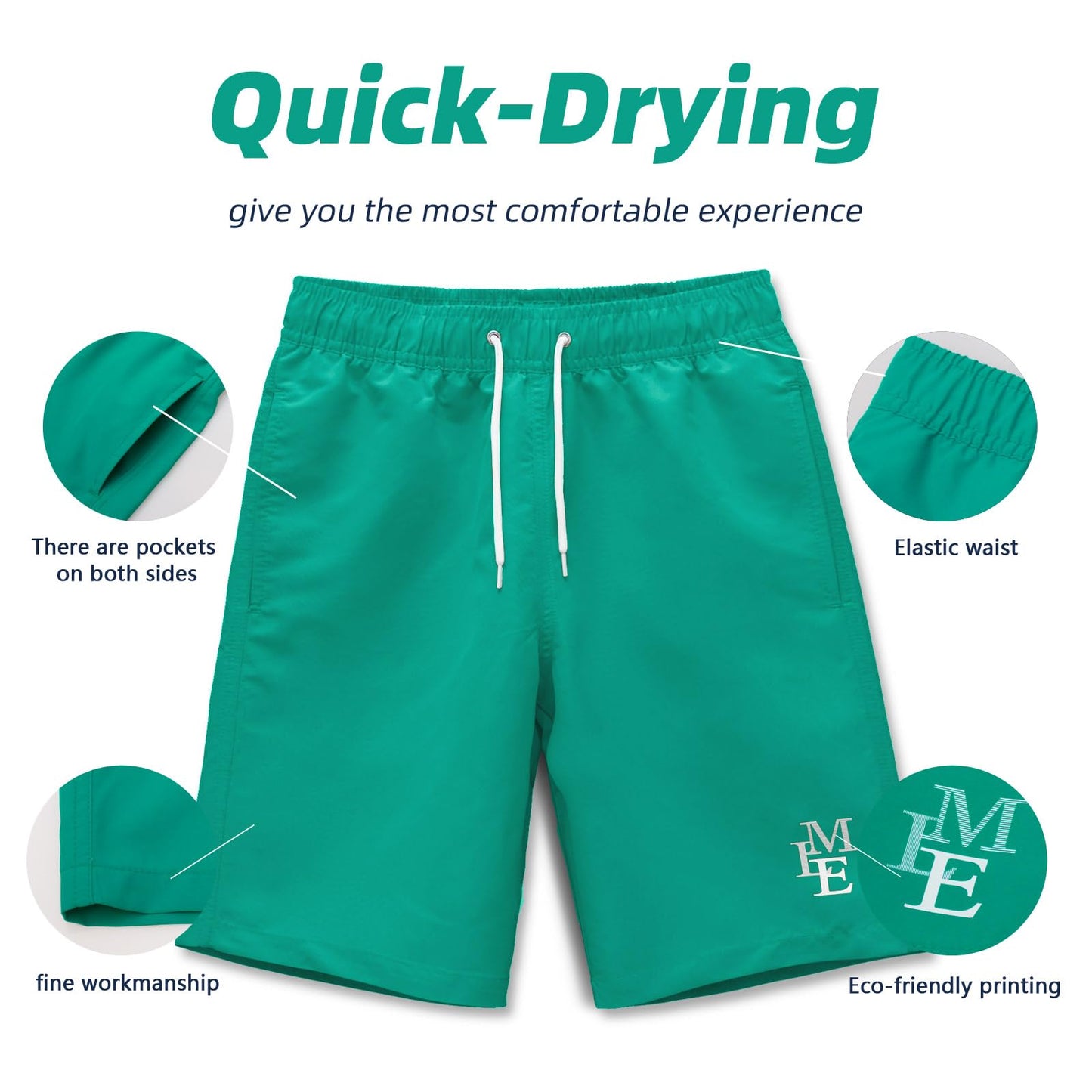 MEILONGER Badehose Jungen Badeshorts Schnelltrocknend Boardshorts mit Netzfutter Taschen und Verstellbarem Tunnelzug
