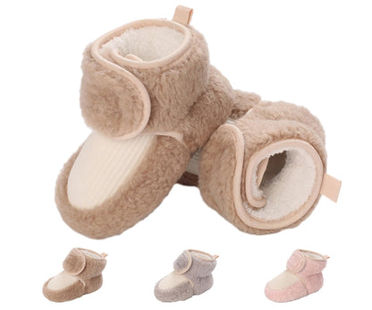 Baby Newborn Fleece Bootie, Winter Warm Non-Slip Soft Sole Winter Shoes, Sock Shoes, Cute Adjustable Crawling Shoes, Prewalker Boots for Girls and Boys, Toddler Size 0-18 Months