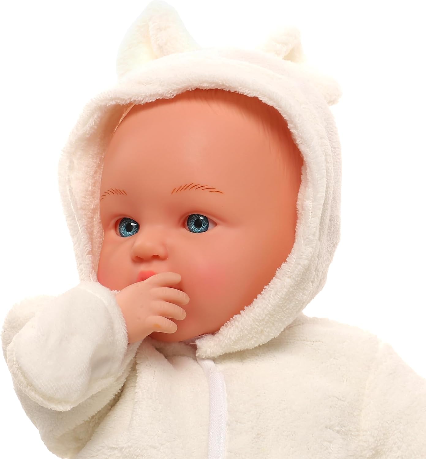 Miunana Babypuppe 43 cm Weichkörperpuppe in süßer Puppenkleidung, sehr handlich, niedliches Outfit, ohne Haare Weichkörper Puppen für Kinder ab 3 Jahren