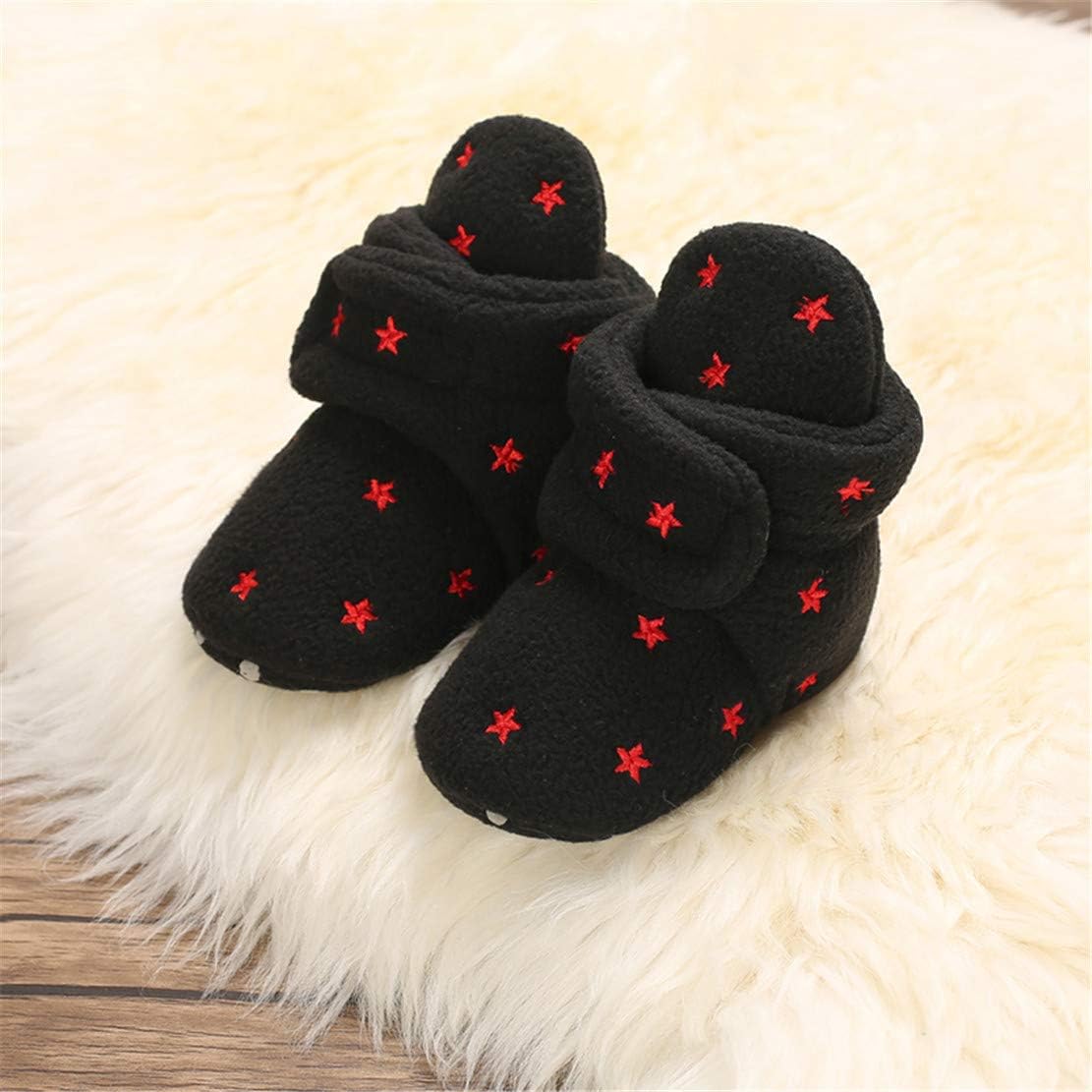 EDOTON Unisex-Baby Neugeborenes Fleece Booties, Baby Jungen Mädchen Weiche Sohlen Streifen Bootie Kleinkind Stiefel Niedlich Stiefel Socke Einstellbar
