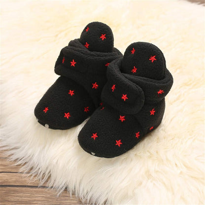 EDOTON Unisex-Baby Neugeborenes Fleece Booties, Baby Jungen Mädchen Weiche Sohlen Streifen Bootie Kleinkind Stiefel Niedlich Stiefel Socke Einstellbar