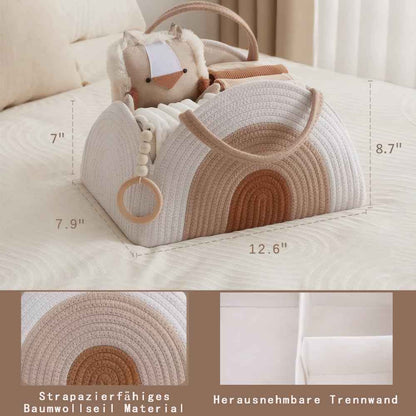 Changing Bag Organiser, Baby Nappy Caddy Basket, Portable Storage Basket for Changing Table, Changing Basket Organiser with Compartments & Handles, Cotton Rope Basket for Baby Shower Gifts (White