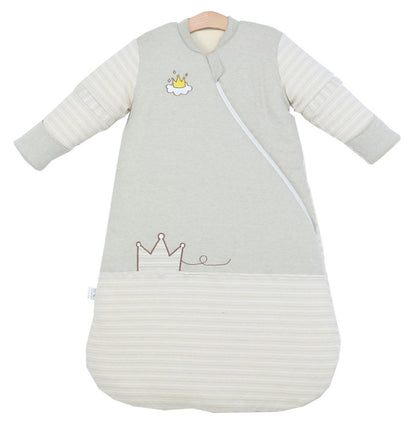 Chilsuessy Baby Sleeping Bag Winter with Removable Long Sleeve Organic Cotton Baby Sleeping Bag Small Children All-Year Sleeping Bag Pyjamas for Boys and Girls, Crown/2.5 Tog, 75-90 cm