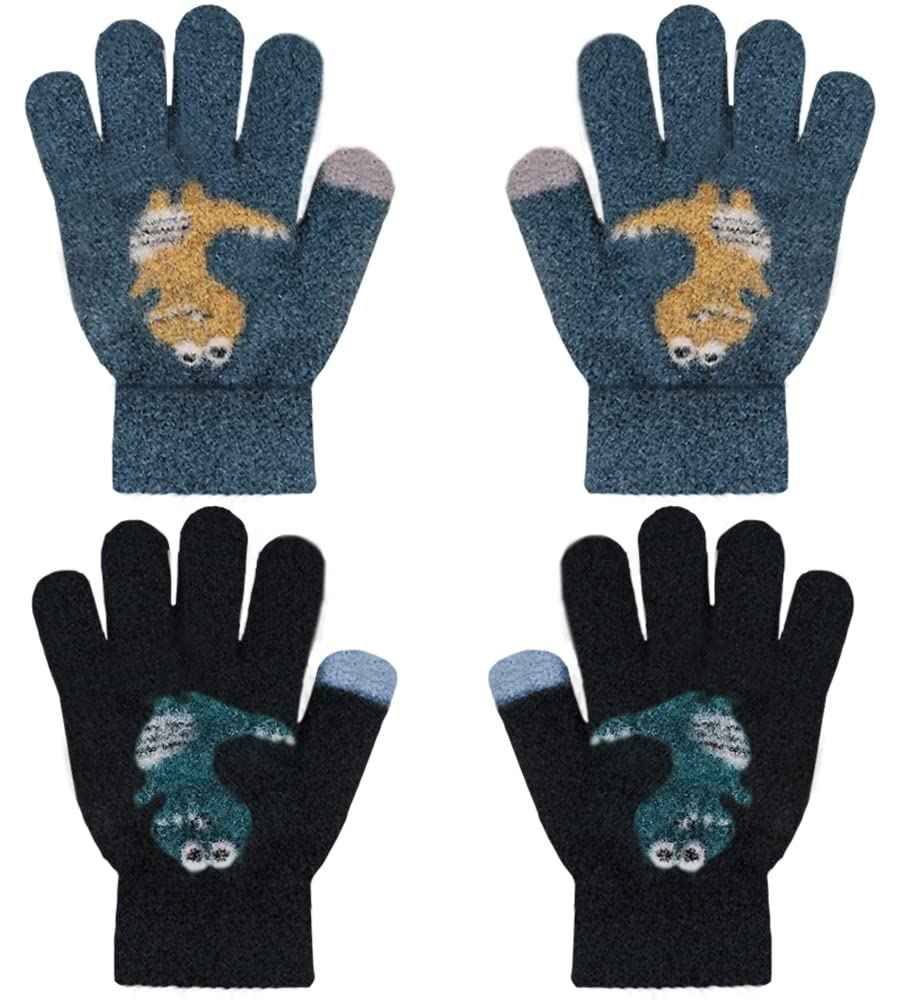 ZDQC 2 Paar Warme Strickhandschuhe Kinder,Süße Handschuhe Kinder,Handschuhe Kinder Stretch,Winter Warme Strickhandschuhe,Vollfinger Handschuhe,Fingerhandschuhe Kinder Winter