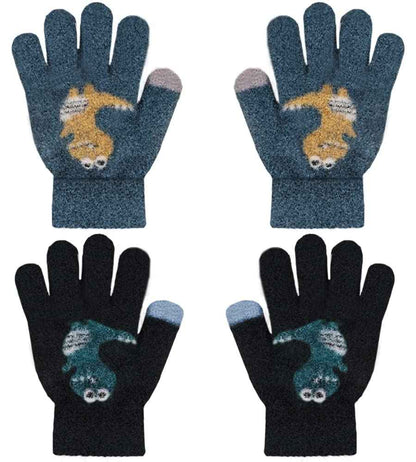 ZDQC 2 Paar Warme Strickhandschuhe Kinder,Süße Handschuhe Kinder,Handschuhe Kinder Stretch,Winter Warme Strickhandschuhe,Vollfinger Handschuhe,Fingerhandschuhe Kinder Winter