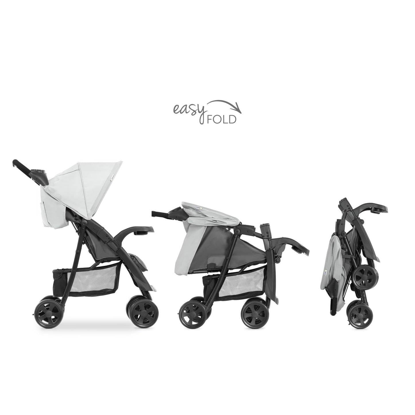 hauck Shopper Neo II, Schwarz Grau - Kinderbuggy mit Liegeposition ab Geburt bis 22 kg, 2x Tablett mit Getränkehalter, Einhändig Klein Zusammenklappbar, Tasche im Verdeck, XL Korb
