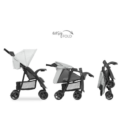 hauck Shopper Neo II, Schwarz Grau - Kinderbuggy mit Liegeposition ab Geburt bis 22 kg, 2x Tablett mit Getränkehalter, Einhändig Klein Zusammenklappbar, Tasche im Verdeck, XL Korb