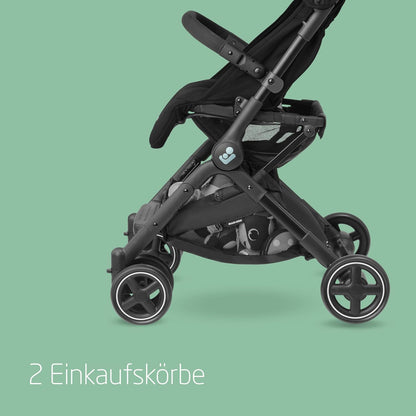 Maxi-Cosi Lara2 Baby Kinderwagen, 0–4 Jahre, 0–22 kg, federleichter, kompakter Buggy, 3 Liegepositionen, flache Liegeposition, klein zusammenklappbar, Schultergurt, Essential Black - Meloni2