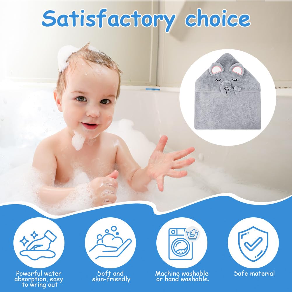Aolso Hooded Towel Baby, 80 x 80 cm Baby Towel Hood, Baby Wash Cloth, Coral Fleece Baby Towel with Hood for Newborns, Soft and Super Absorbent, Unisex (Grey Elephant)