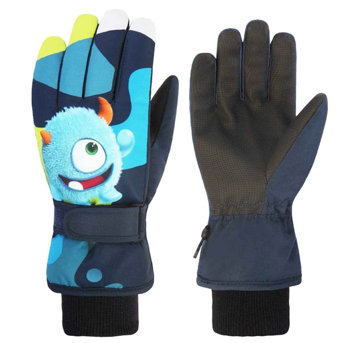 FAYHIJUN Children's Winter Snow Gloves Ski Gloves for 1-13 Years Girls Boys PU Palm Waterproof Windproof Warm Fleece Winter Gloves Cycling Gloves
