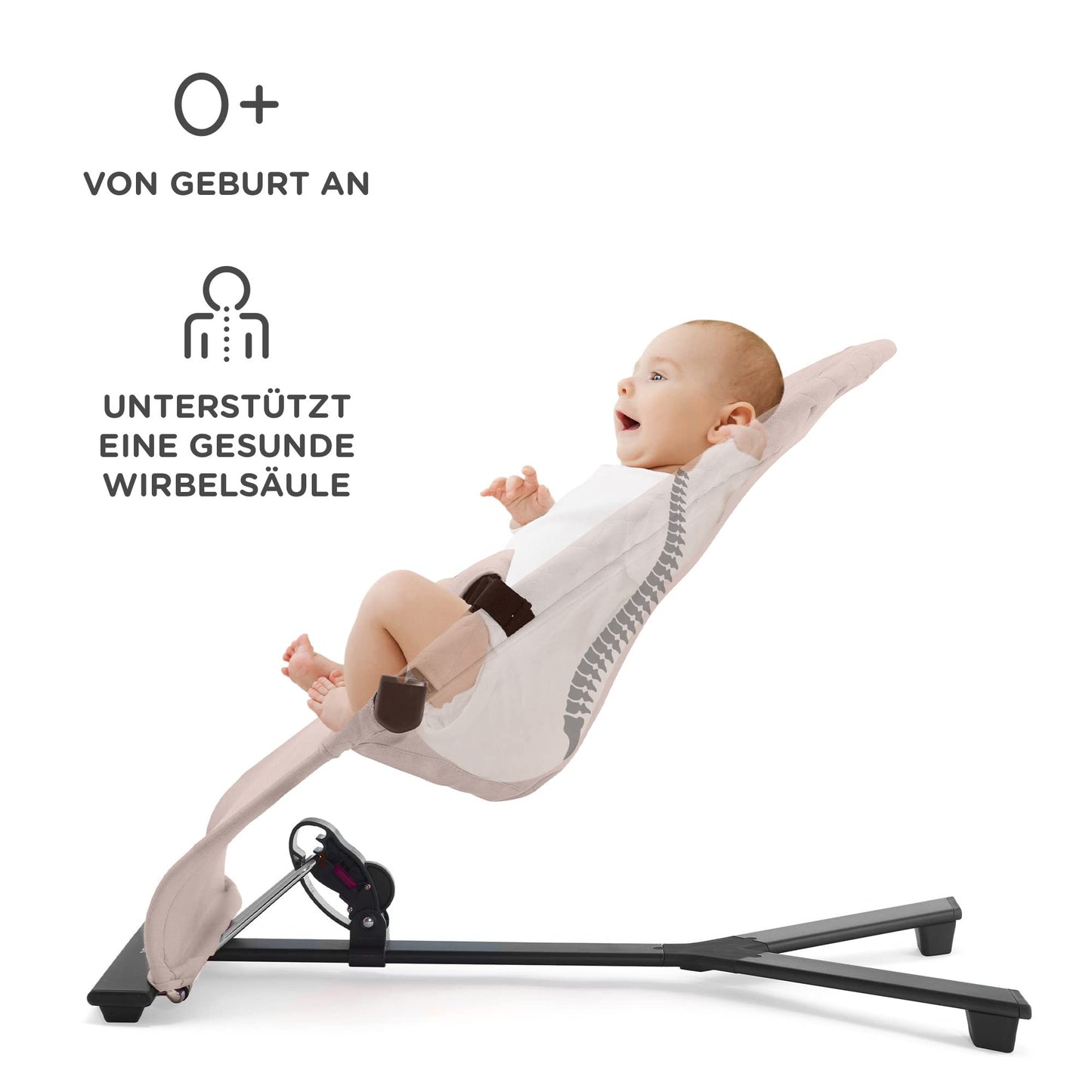 Kinderkraft MIMI Baby Rocker Play Bar with 2 Toys, Adjustable Backrest, Soft Material, Minimalist Scandinavian Design, Foldable, Grey