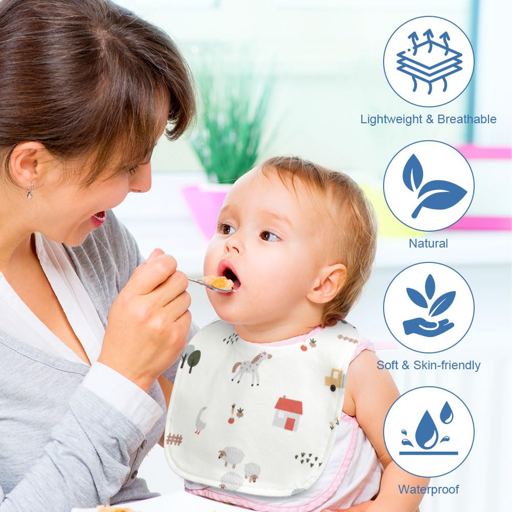 Vicloon Baby Bibs, 8 Pack Soft Absorbent and Waterproof Bibs Dribble Bibs Burp Cloths Baby with Snap Fastener for Baby Boys and Girls Toddlers 