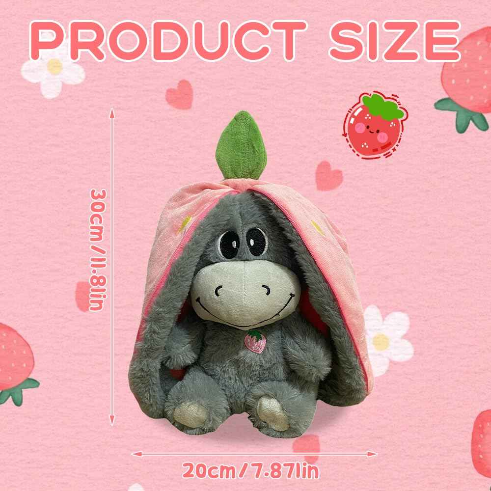 Atmendes Kuscheltier Esel, 32cm Herzschlag Plüsch Esel mit Atmung, Musik und Lichtern, Weiches Erdbeer Avocado Plüschtier Puppe, Kuscheltier Atmet Esels zum Linderung Angstzuständen (Rosa)