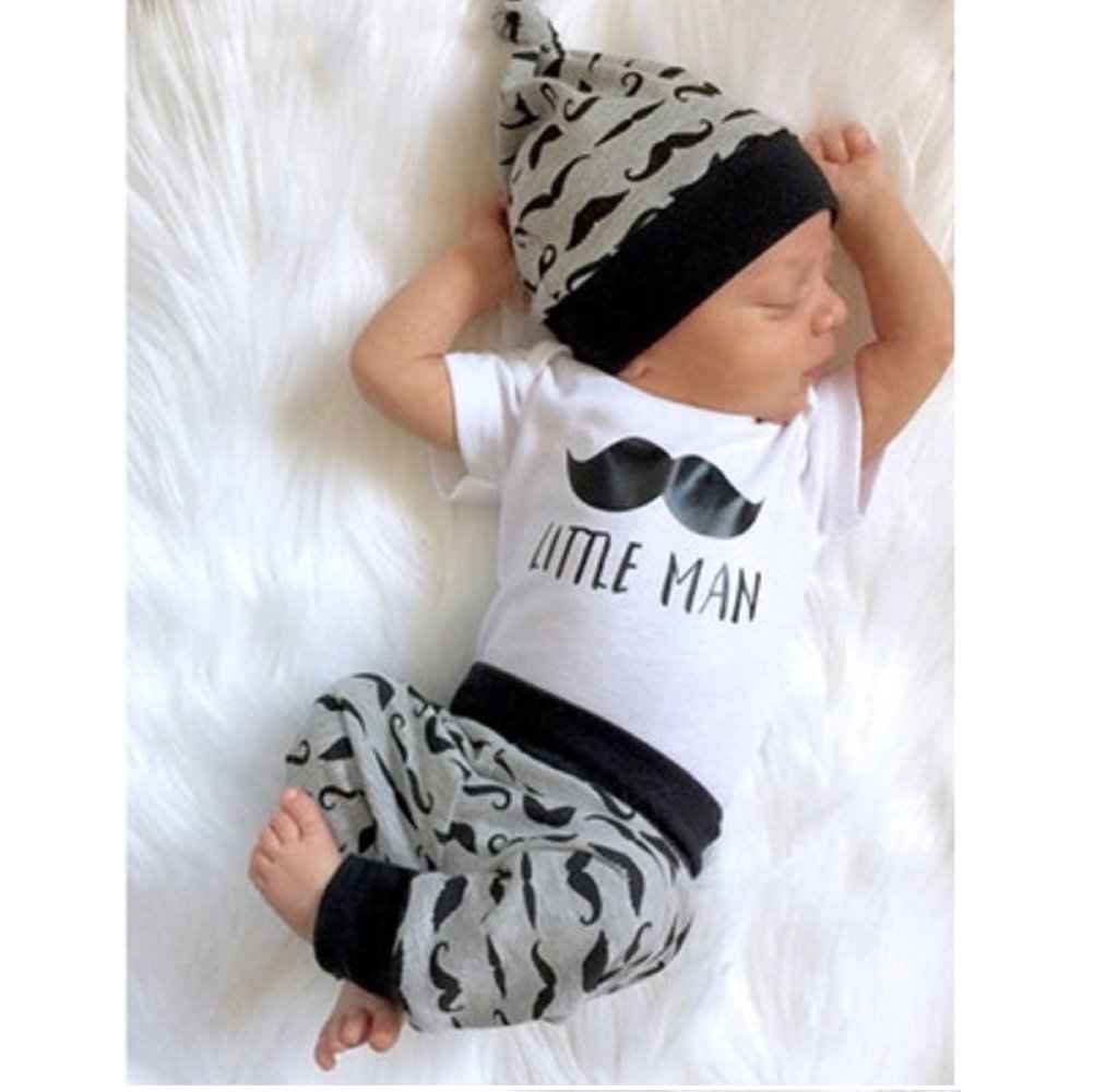 Juflam Neugeborenes Baby Kleidung Kleiner Mann Top Strampler + Hose Legging + Hut 3 Stück Outfit Set