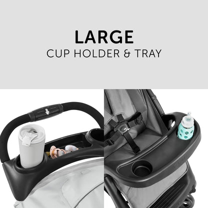 hauck Shopper Neo II, Schwarz Grau - Kinderbuggy mit Liegeposition ab Geburt bis 22 kg, 2x Tablett mit Getränkehalter, Einhändig Klein Zusammenklappbar, Tasche im Verdeck, XL Korb