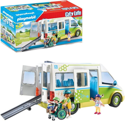 PLAYMOBIL City Life 71329 Schulbus, Großer Schulbus mit Schiebetür, Faltbare Rampe für den Rollstuhl und Platz für 5 Figuren, Spielzeug für Kinder ab 4 Jahren