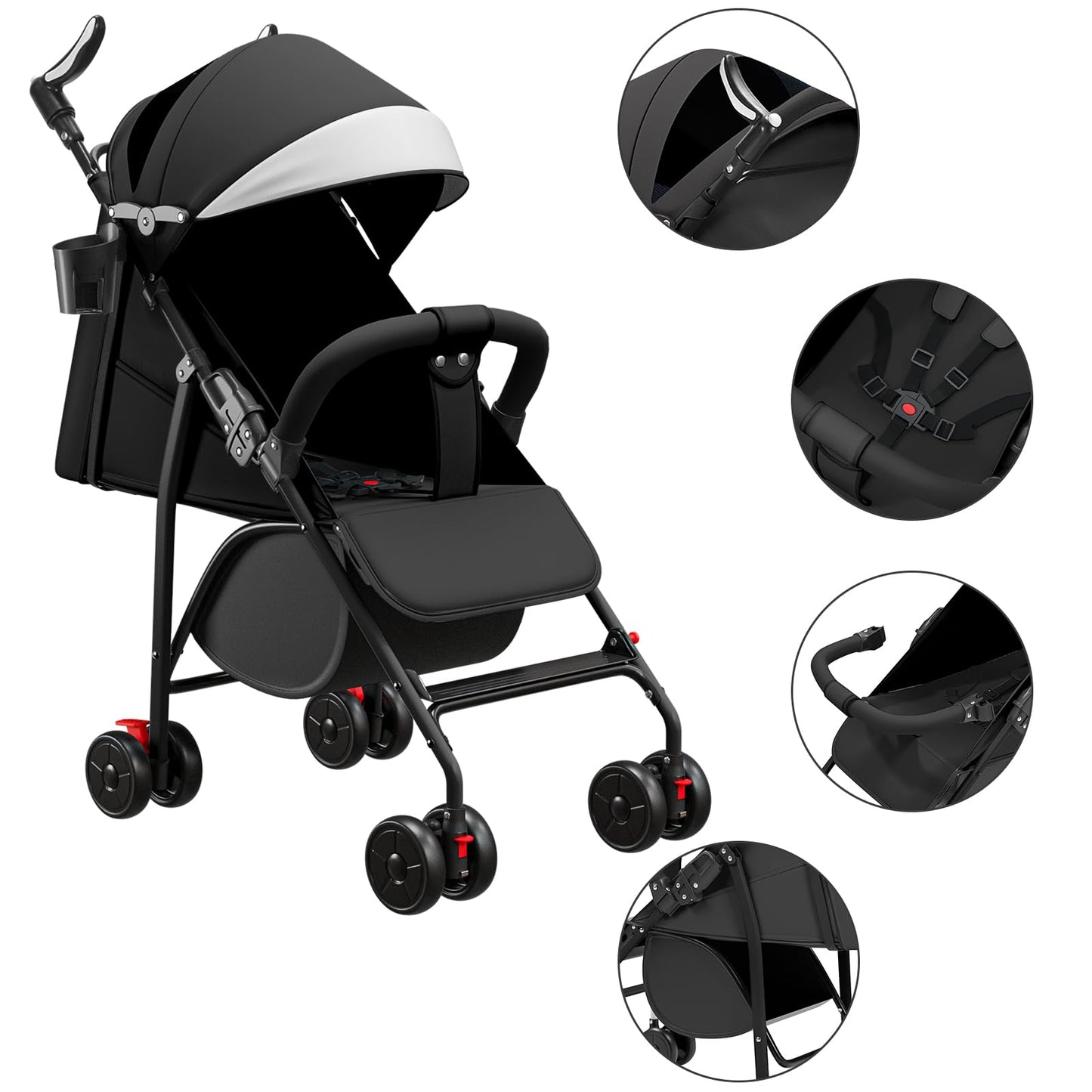 Kinderbuggy, Klein Zusammenklappbar Kinderwagen,Rücken und Fußstützenverstellung,Hinterradbremse,5-Punkt-Gurt,Einfaches Ein-Hand-Falten,Baby Reisebuggy