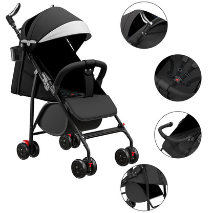 Kinderbuggy, Klein Zusammenklappbar Kinderwagen,Rücken und Fußstützenverstellung,Hinterradbremse,5-Punkt-Gurt,Einfaches Ein-Hand-Falten,Baby Reisebuggy