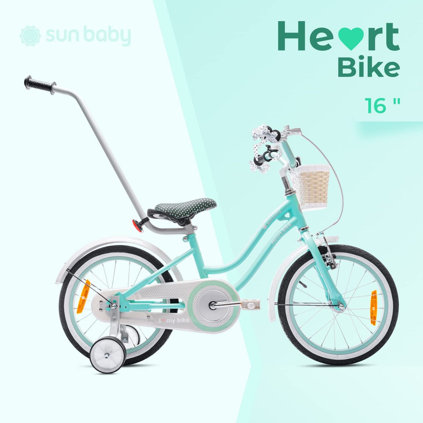 sun baby Mädchenfahrrad 12, 14 und 16 Zoll Radgröße Heart Bike zur Auswahl, mit Abnehmbarer Schubstange, Kinderfahrrad für Mädchen von 2 bis 6 Jahre