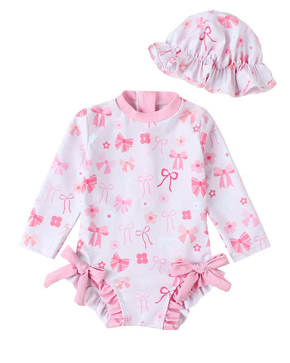 Baby Badeanzug Mädchen mit Sonnenhut Langarm UV Schutz Badebekleidung Für Baby-Mädchen Bademode Schwimmanzug