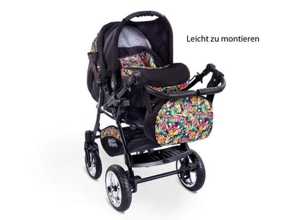GaGaDumi Urbano Kinderwagen 3 in 1 Komplettset mit Autositz - Baby Stroller 3 in 1 TÜV - Kombikinderwagen 3 in 1 Komplettset Voll-Gummireifen - Blau Schwarz