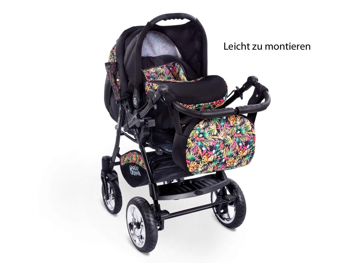 GaGaDumi Urbano Kinderwagen 3 in 1 Komplettset mit Autositz - Baby Stroller 3 in 1 TÜV - Kombikinderwagen 3 in 1 Komplettset Voll-Gummireifen - Blau Schwarz