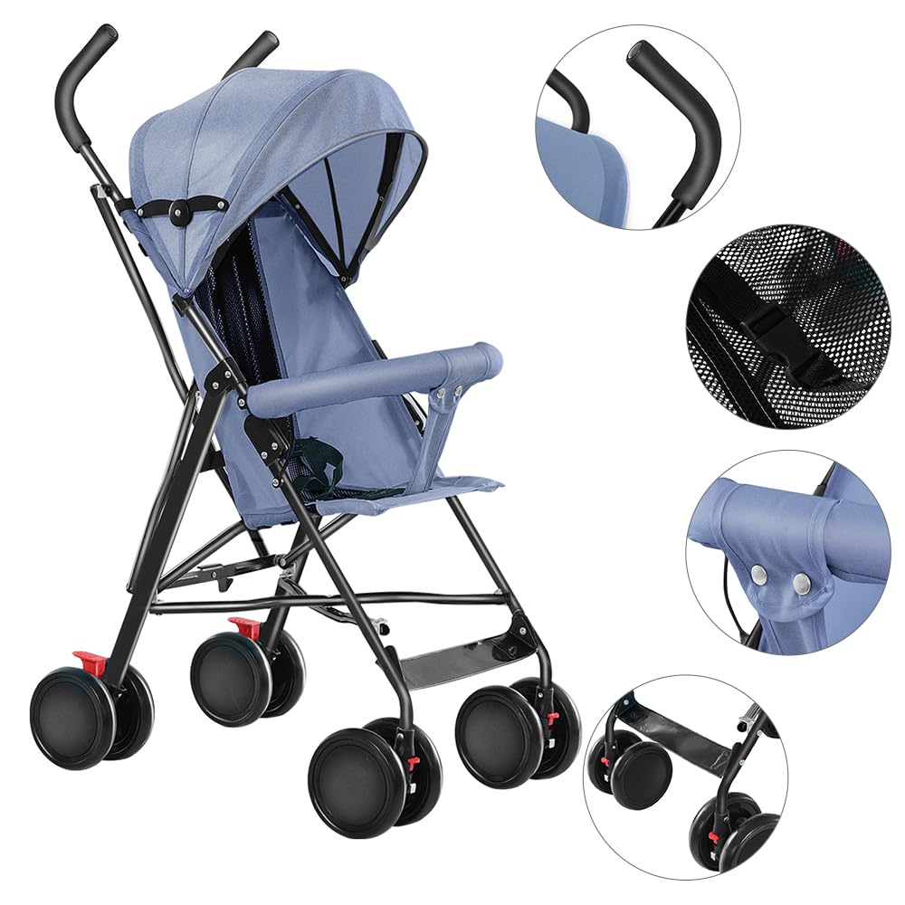 Kinderbuggy, Klein Zusammenklappbar Kinderwagen,Rücken und Fußstützenverstellung,Hinterradbremse,5-Punkt-Gurt,Einfaches Ein-Hand-Falten,Baby Reisebuggy