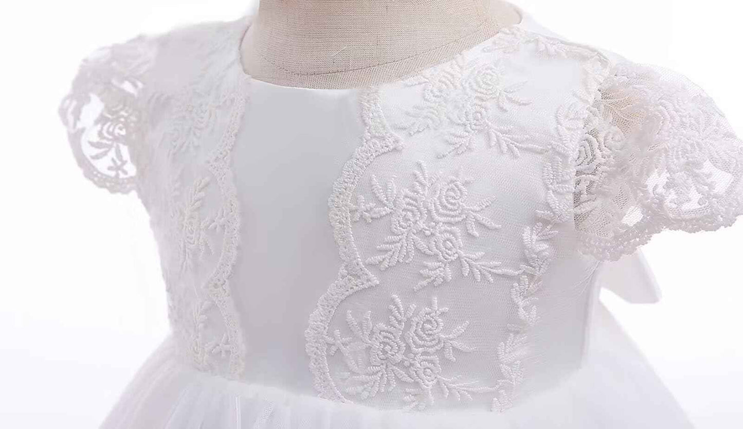 Baby Girl White Christening Dress with Hood Newborn Christening Dress Lace Dress for Wedding Birthday