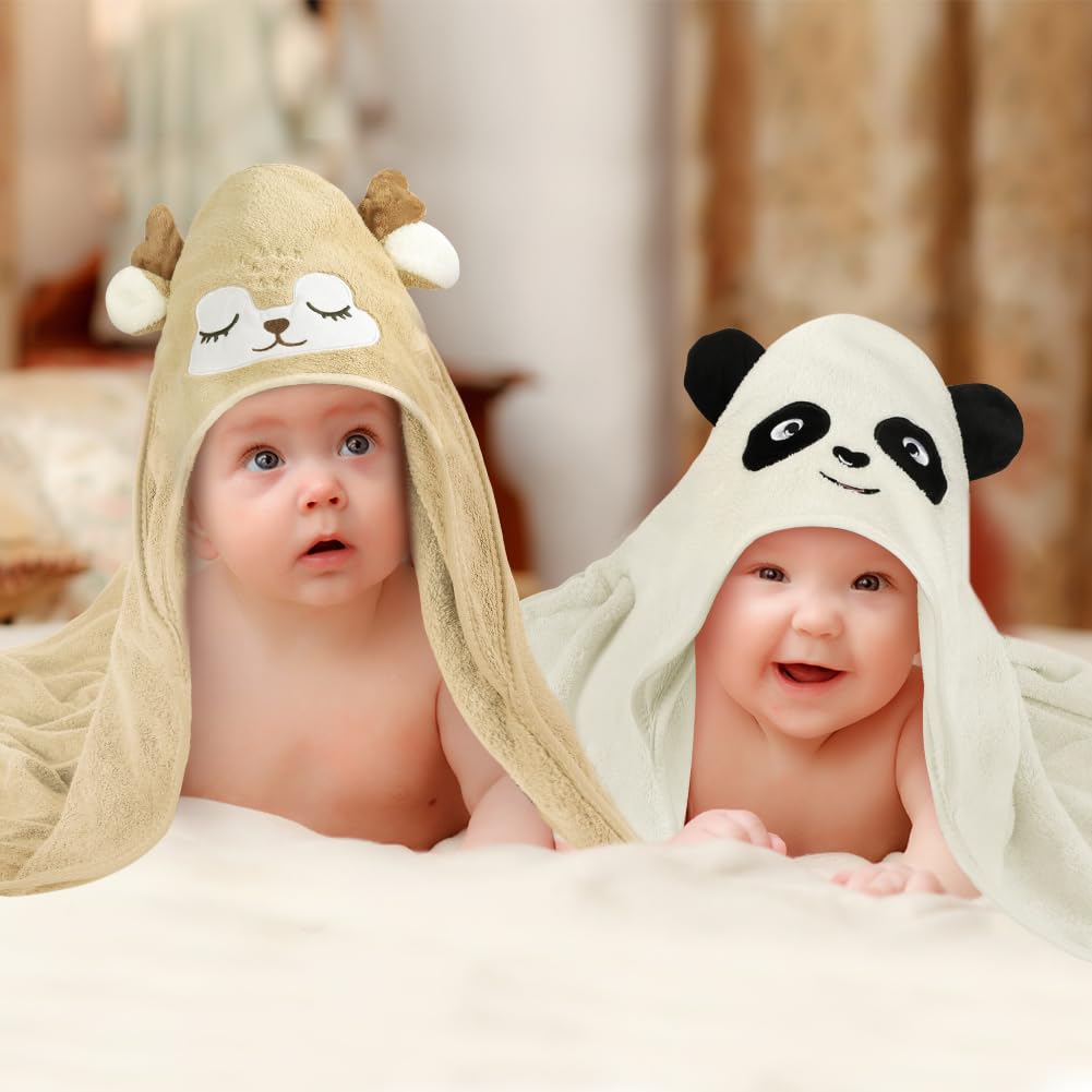 Aolso Hooded Towel Baby, 80 x 80 cm Baby Towel Hood, Baby Wash Cloth, Coral Fleece Baby Towel with Hood for Newborns, Soft and Super Absorbent, Unisex (Grey Elephant)