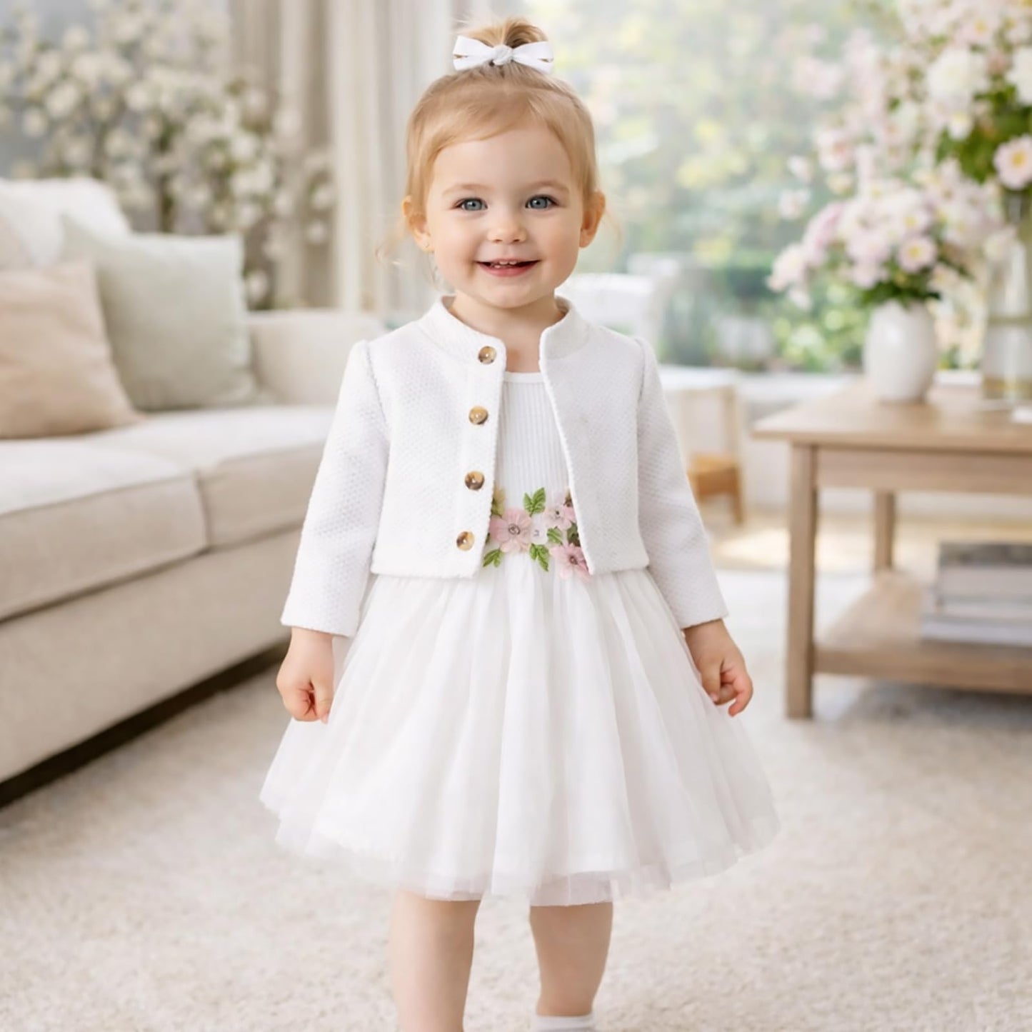 Toddler Baby Girl Dress and Cardigan Set Long Sleeve Cotton Princess Tutu Dresses with Outfits Coat